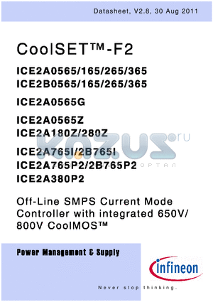 ICE2B765I datasheet - Off-Line SMPS Current Mode Controller with integrated 650V/800V CoolMOS
