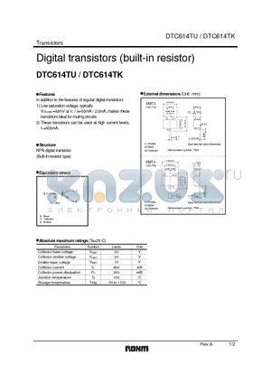 DTC614TU datasheet - Digital transistors (built-in resistor)