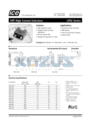 LP05 datasheet - SMT High Current Inductors