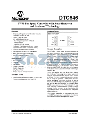 DTC646 datasheet - PWM Fan Speed Controller with Auto-Shutdown and FanSense Technology