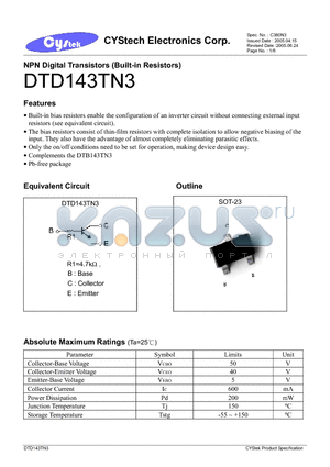 DTCX1443XN3 datasheet - NPN Digital Transistors (Built-in Resistors)