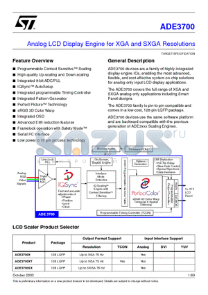 ADE3700 datasheet - Analog LCD Display Engine for XGA and SXGA Resolutions