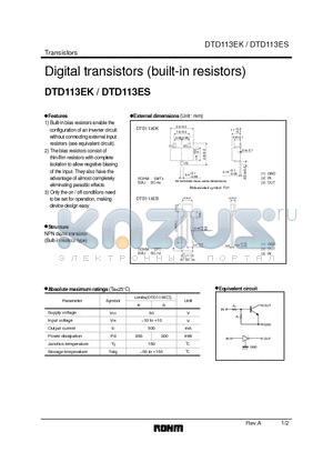 DTD113ES datasheet - Digital transistors (built-in resistors)