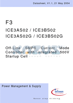 ICE3BS02G datasheet - Off-Line SMPS Current Mode Controller with integrated 500V Startup Cell