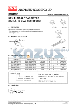 DTD113ZLG-AL3-R datasheet - NPN DIGITAL TRANSISTOR BUILT- IN BIAS RESISTORS)