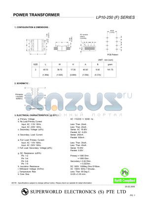 LP10-250 datasheet - POWER TRANSFORMER