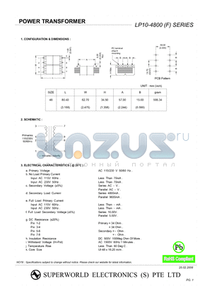 LP10-4800 datasheet - POWER TRANSFORMER