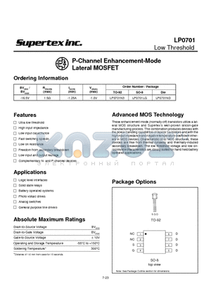 LP0701LG datasheet - P-Channel Enhancement-Mode Lateral MOSFET