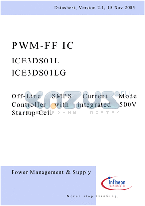 ICE3DS01L_05 datasheet - Off-Line SMPS Current Mode Controller with integrated 500V Startup Cell