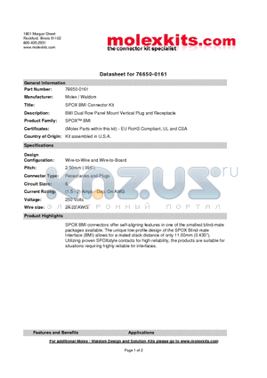 63811-5200 datasheet - BMI Dual Row Panel Mount Vertical Plug and Receptacle