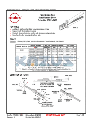 63811-2400 datasheet - Hand Crimp Tool Specification Sheet