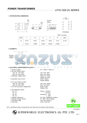 LP10-1200 datasheet - POWER TRANSFORMER
