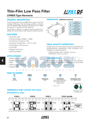 LP0805 datasheet - Thin-Film Low Pass Filter