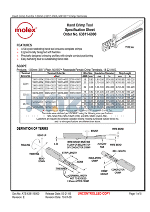 63811-6000 datasheet - Hand Crimp Tool Specification Sheet