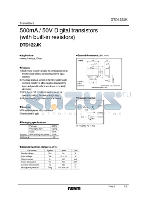 DTD122JK datasheet - 500mA / 50V Digital transistors (with built-in resistors)