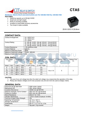 CTA51BS6VDC1.6 datasheet - CIT SWITCH