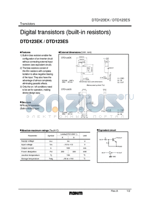 DTD123ES datasheet - Digital transistors (built-in resistors)