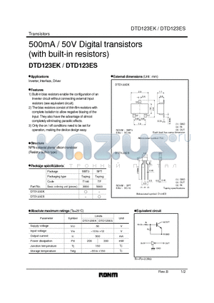 DTD123EK datasheet - 500mA / 50V Digital transistors (with built-in resistors)