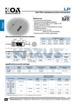 LP116/18CT26A103G151 datasheet - thin film resistance thermal sensor