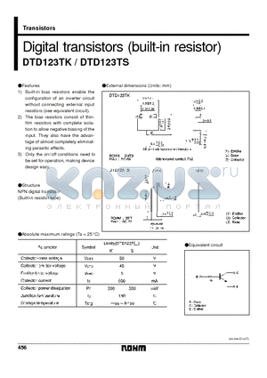 DTD123TS datasheet - Digital transistors (built-in resistor)