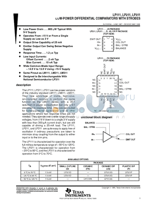 LP111 datasheet - LOW-POWER DIFFERENTIAL COMPARATORS WITH STROBES