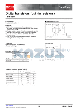 DTD123YK datasheet - Digital transistors (built-in resistors)