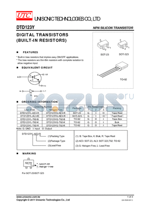 DTD123YL-AE3-R datasheet - DIGITAL TRANSISTORS BUILT-IN RESISTORS)