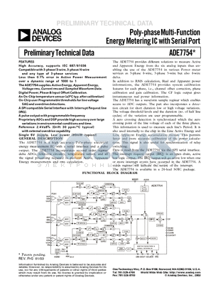 ADE7754 datasheet - Poly-phase Multi-Function Energy Metering IC with Serial Port