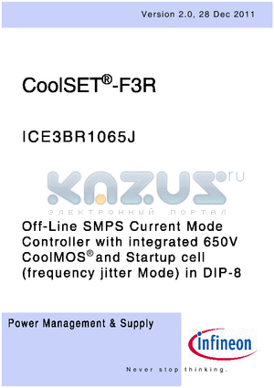 ICE3BR1065J_11 datasheet - Off-Line SMPS Current Mode Controller with integrated 650V CoolMOS^ and Startup cell (frequency jitter Mode) in DIP-8