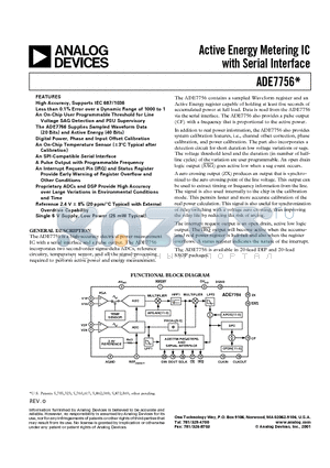 ADE7756AN datasheet - Active Energy Metering IC with Serial Interface