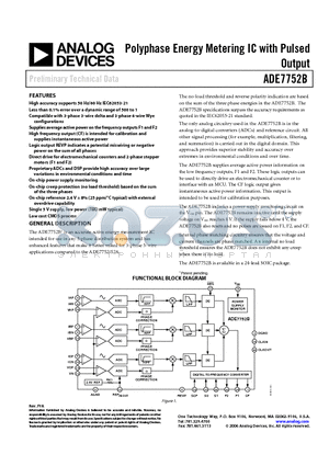 ADE7752BARW datasheet - Polyphase Energy Metering IC with Pulsed Output