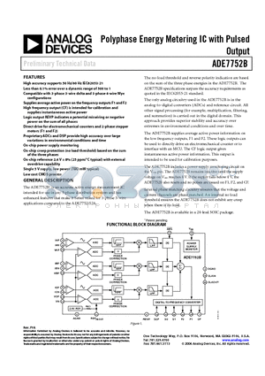 ADE7752BARW-RL datasheet - Polyphase Energy Metering IC with Pulsed Output