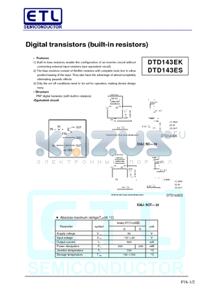 DTD143EK datasheet - Digital transistors (built-in resistors)