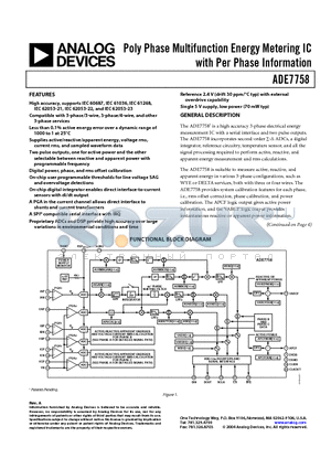 ADE7758ARWRL datasheet - Poly Phase Multifunction Energy Metering IC with Per Phase Information