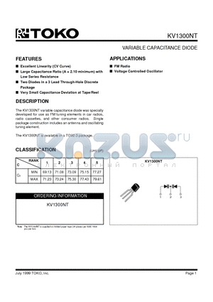 KV1300 datasheet - VARIABLE CAPACITANCE DIODE