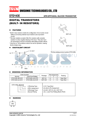 DTD143EL-AE3-6-R datasheet - DIGITAL TRANSISTORS (BUILT- IN RESISTORS)