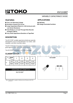 KV1310NT datasheet - VARIABLE CAPACITANCE DIODE