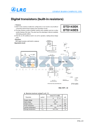 DTD143EK datasheet - Digital transistors(built-in resistors)