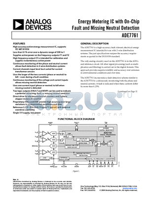 ADE7761 datasheet - Energy Metering IC with On-Chip Fault and Missing Neutral Detection