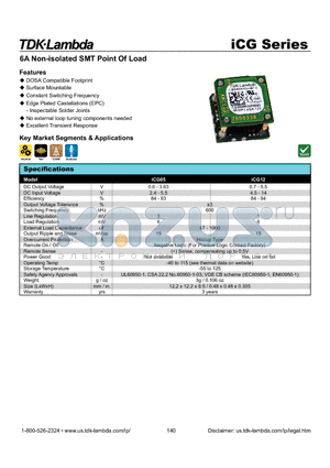 ICGSERIES datasheet - 6A Non-isolated SMT Point Of Load