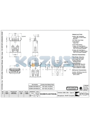 KUSBVX-AS1N9-BL datasheet - VERTICAL USB 3.0B - TYPE A