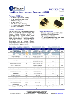 EB750SOT89E-BG datasheet - LOW NOISE HIGH LINEARITY PACKAGED PHEMT