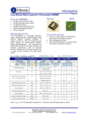 EB750DFN-BE datasheet - LOW NOISE HIGH LINEARITY PACKAGED PHEMT