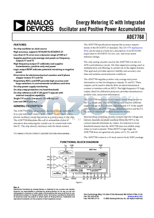 ADE7768ARZ-RL datasheet - Energy Metering IC with Integrated Oscillator and Positive Power Accumulation