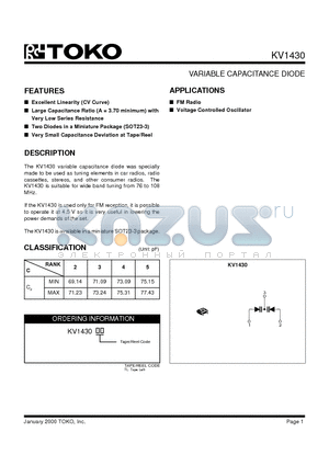 KV1430 datasheet - VARIABLE CAPACITANCE DIODE