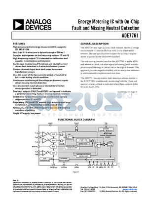 ADE7761ARS datasheet - Energy Metering IC with On-Chip Fault and Missing Neutral Detection