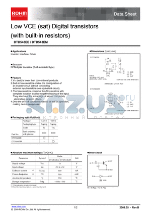 DTD543EE_09 datasheet - Low VCE (sat) Digital transistors with built-in resistors)