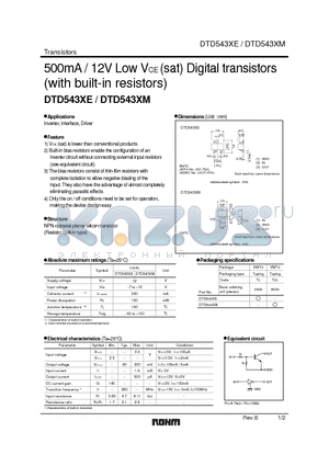 DTD543XE datasheet - 500mA / 12V Low VCE (sat) Digital transistors (with built-in resistors)