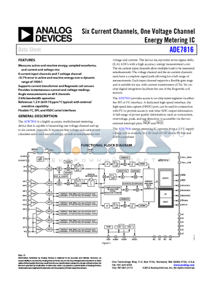 ADE7816ACPZ datasheet - Six Current Channels, One Voltage Channel