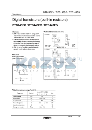 DTD143EC datasheet - Digital transistors (built-in resistors)